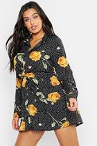 Boohoo Plus Floral Print Twist Front Shirt Dress