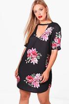 Boohoo Plus Yasmin Floral Printed Choker Shift Dress