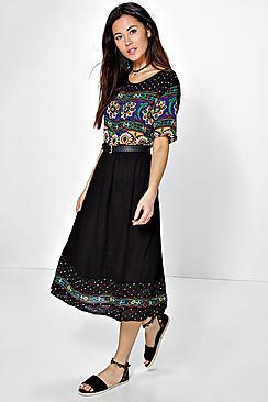 Boohoo Tatiana Retro Print Midi Dress