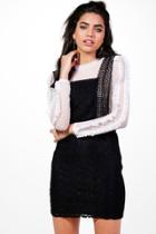 Boohoo Rita Crochet Straps Lace Pinafore Dress Black