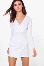 Boohoo Petite Lucy Wrap Mini Dress Ivory