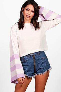 Boohoo Faye Flare Sleeve Stripe Crop Jumper