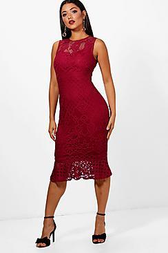 Boohoo Boutique Hayley Lace Frill Hem Midi Dress