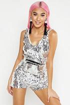 Boohoo Silver Disk Sequin Playsuit