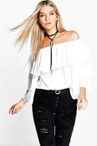 Boohoo Becca Woven Frill Sleeve Off The Shoulder Top