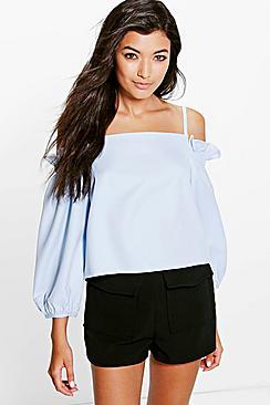 Boohoo Lola Cold Shoulder Cross Back Bardot Top