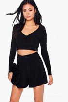 Boohoo Sophie Slinky Plunge Crop Shorts Co-ord