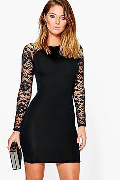 Boohoo Tanya Lace Raglan Sleeved Bodycon Dress