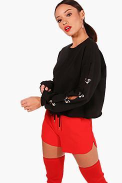 Boohoo Megan Metal Ring Sleeve Sweat