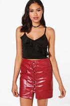 Boohoo Trixie Leather Look Lace Up Pocket Side Skirt