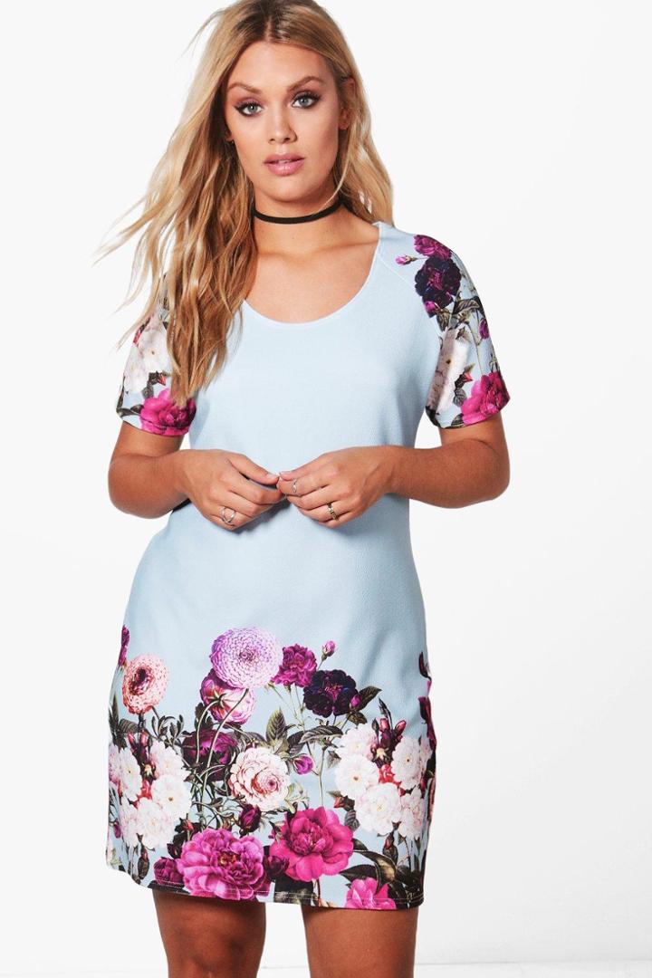 Boohoo Plus Frankie Border Hem Cap Sleeve Dress Multi