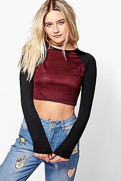 Boohoo Ellie Contrast Sleeve Ringer Crop