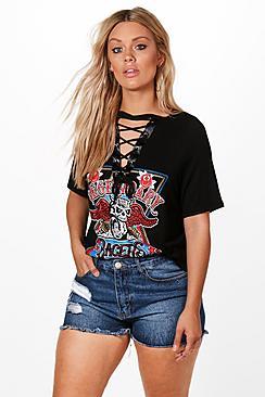 Boohoo Plus Chrissie Lace Up Band Tee