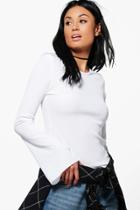 Boohoo Ria Ribbed Flare Sleeve Top White