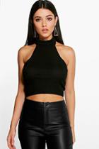 Boohoo Lily Roll Neck Ribbed Crop Top Black