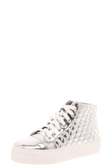 Boohoo Farah Quilted Metallic Flatform Trainer - Silver