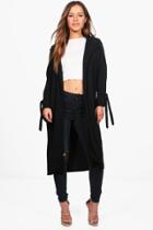 Boohoo Petite Kelly Tie Cuff Longline Duster Black