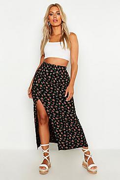 Boohoo Plus Jersey Ditsy Floral Side Split Midaxi Skirt
