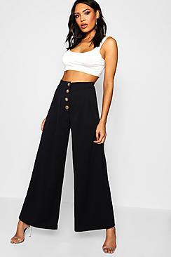 Boohoo Mock Horn Button High Waist Trouser