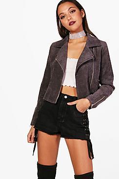 Boohoo Bonded Cord Biker Jacket