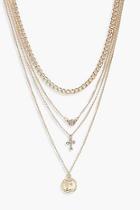 Boohoo Millie Coin Cross Diamante Layered Necklace