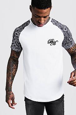Boohoo Bm Embroidered Paisley Sleeve Print T-shirt
