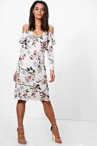 Boohoo Raquel Floral Cold Shoulder Midi Dress