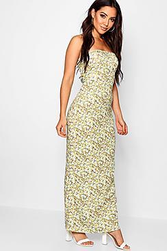 Boohoo Floral Print Bandeau Maxi Dress