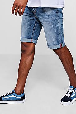 Boohoo Skinny Fit Denim Shorts In Long Length