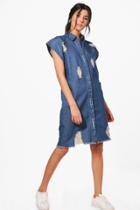 Boohoo Heidi Oversize Short Sleeve Denim Shirt Dress Blue