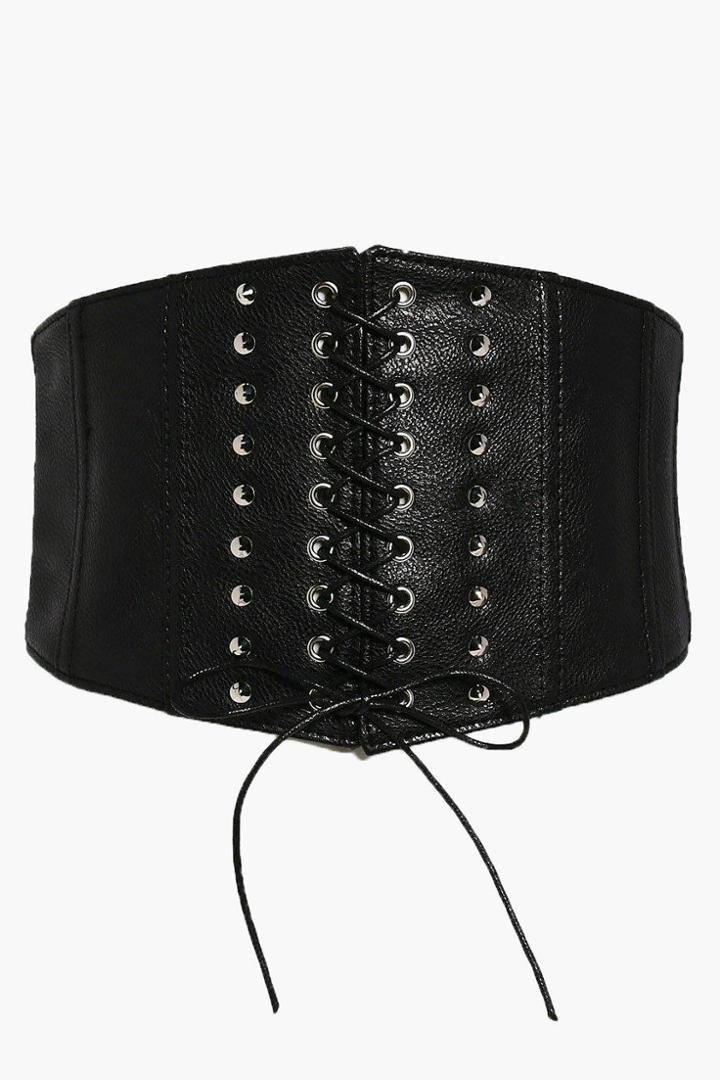 Boohoo Aimee Studded Lace Up Corset Belt Black
