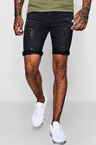 Boohoo Spray On Black Denim Shorts With Distressing