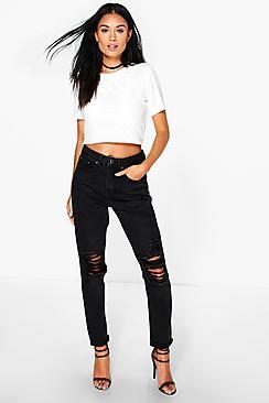 Boohoo Sophie High Waisted Knee Rip Mom Jeans