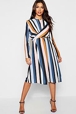 Boohoo Stripe Wrap Woven Tie Waist Detail Dress