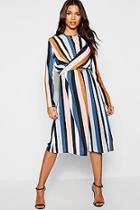 Boohoo Stripe Wrap Woven Tie Waist Detail Dress