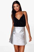 Boohoo Amala Metallic A Line Mini Skirt Silver