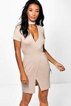 Boohoo Farah Wrap Choker Detail Mini Dress