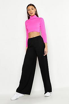 Boohoo Tall Rib Wide Leg Trousers