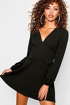 Boohoo Utility Pocket Tonal Skater Dress