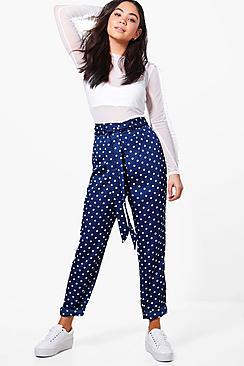 Boohoo Carmen Tie Waist Slim Line Woven Trouser