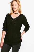 Boohoo Alicia Lace Up Knit Jumper Black