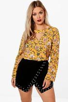 Boohoo Plus Bethany Cut Out Detail Woven Floral Blouse