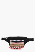 Boohoo Jessica Mirrored Pom Pom Bum Bag Black