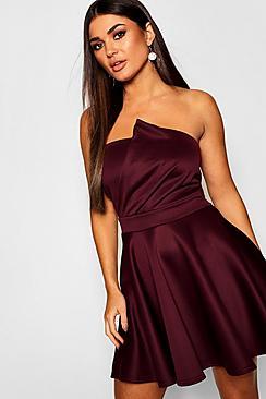 Boohoo Wrap Detail Bandeau Skater Dress