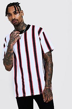Boohoo Loose Fit Stripe Tee With Extended Neck