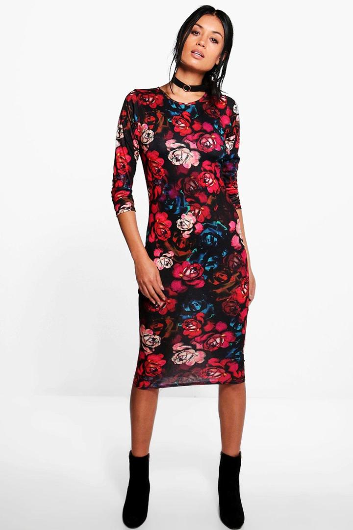 Boohoo Jenny Floral Print Bodycon Dress Multi