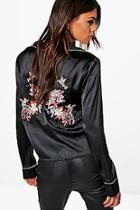 Boohoo Olivia Embroidered Back Satin Shirt