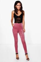 Boohoo Eboni Pocket Side Skinny Stretch Velvet Trousers Rose