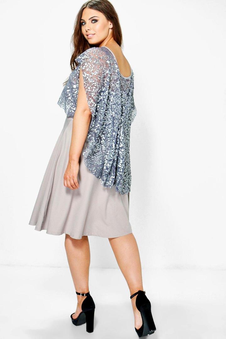 Boohoo Plus Emily Cape Back Shift Dress Grey