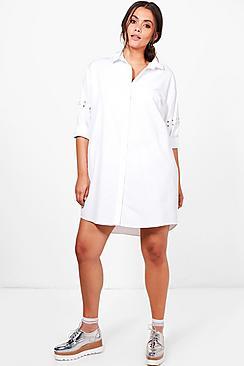 Boohoo Plus Stacey Eyelet Detail Shirt Dress